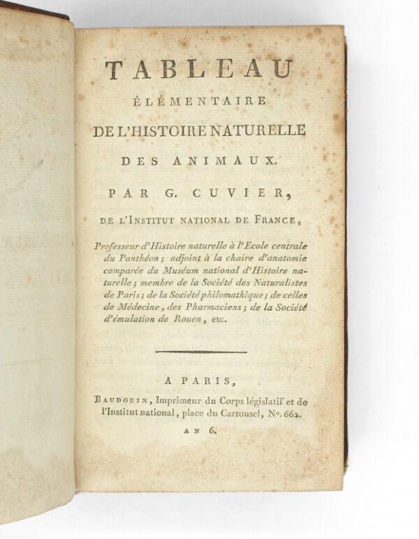 <span class="artist-name-product">CUVIER  Georges</span> Tableau élémentaire de l'histoire naturelle des animaux.