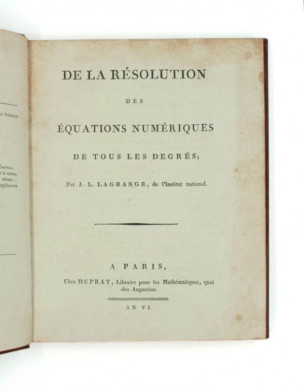 <span class="artist-name-product">LAGRANGE  Joseph</span> De la Résolution des équations numériques de tous les degrés.