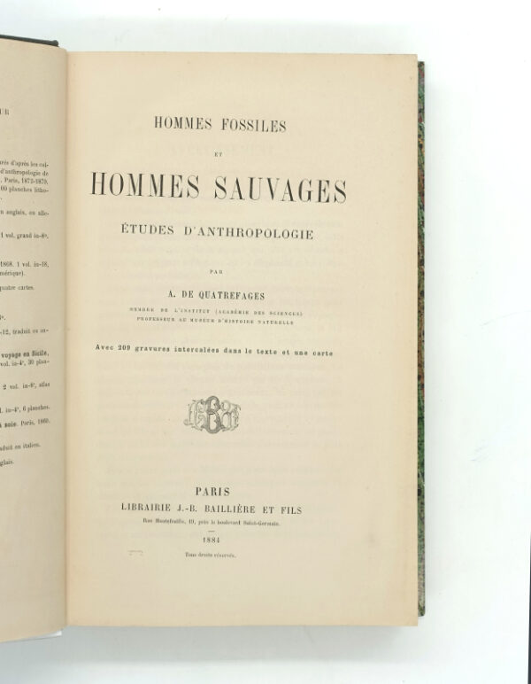 <span class="artist-name-product">QUATREFAGES DE BREAU Armand de</span> Hommes fossiles et hommes sauvages. Études d'anthropologie.