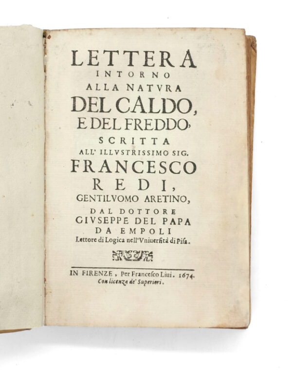 <span class="artist-name-product">PAPA  Guiseppe del</span> Lettera intorno alla natura del Caldo e del Freddo, scritta all'illustrissimo Francesco REDI.