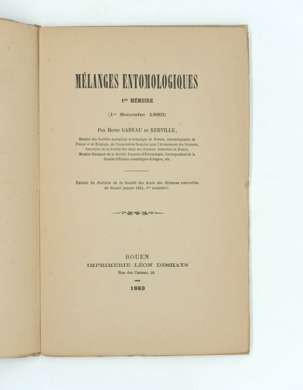 <span class="artist-name-product">GADEAU DE KERVILLE  Henri</span> Mélanges entomologiques.