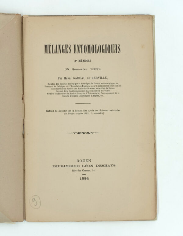 <span class="artist-name-product">GADEAU DE KERVILLE  Henri</span> Mélanges entomologiques. – Image 3