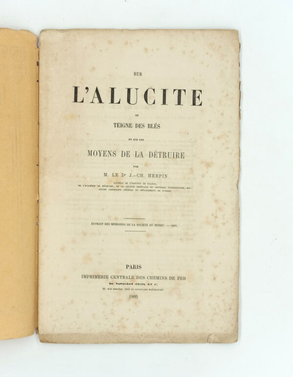 <span class="artist-name-product">HERPIN  Jean-Charles</span> Sur l'Alucite ou Teigne des blés et sur les moyens de la détruire. - Image 2