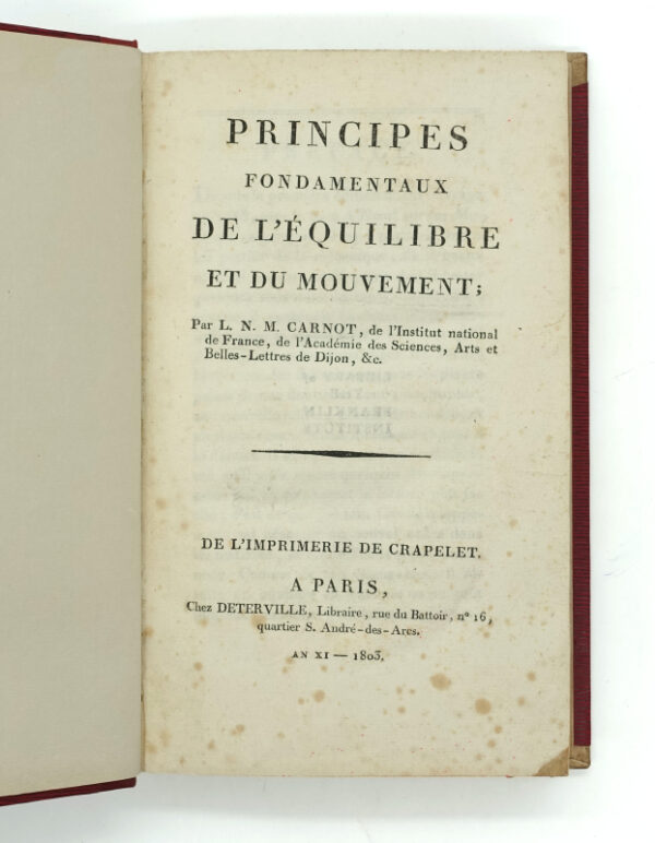 <span class="artist-name-product">CARNOT Lazare-Nicolas-Marguerite</span> Principes fondamentaux de l'équilibre et du mouvement.